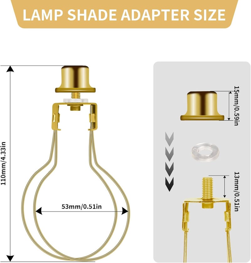 ALUCSET 2 Pack Round Lamp Shade Light Bulb Clip Adapter, Lampshade Holder Clip on with Lamp Shade Attaching Finial Top Bracket Holder Support Fitter Parts Converter (Set of 2, Gold) - Image 2